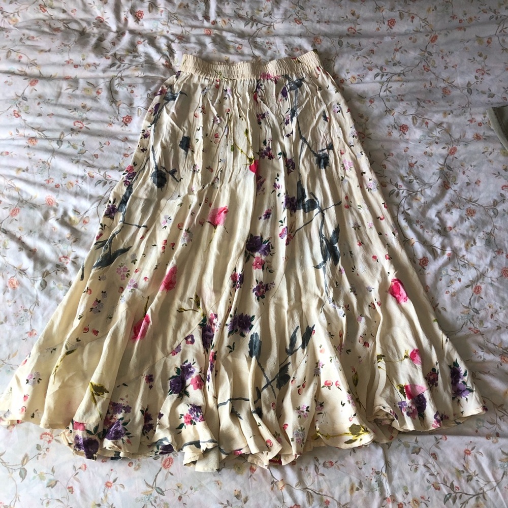 Vintage patchwork Cream and pink floral maxi skirt